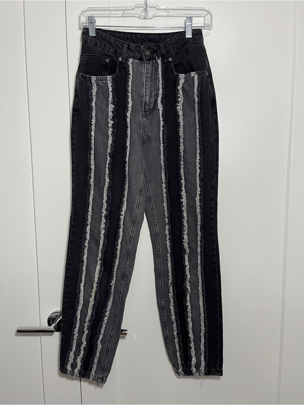 Ragged Size 26 Black Grey Distressed Patchwork Jeans